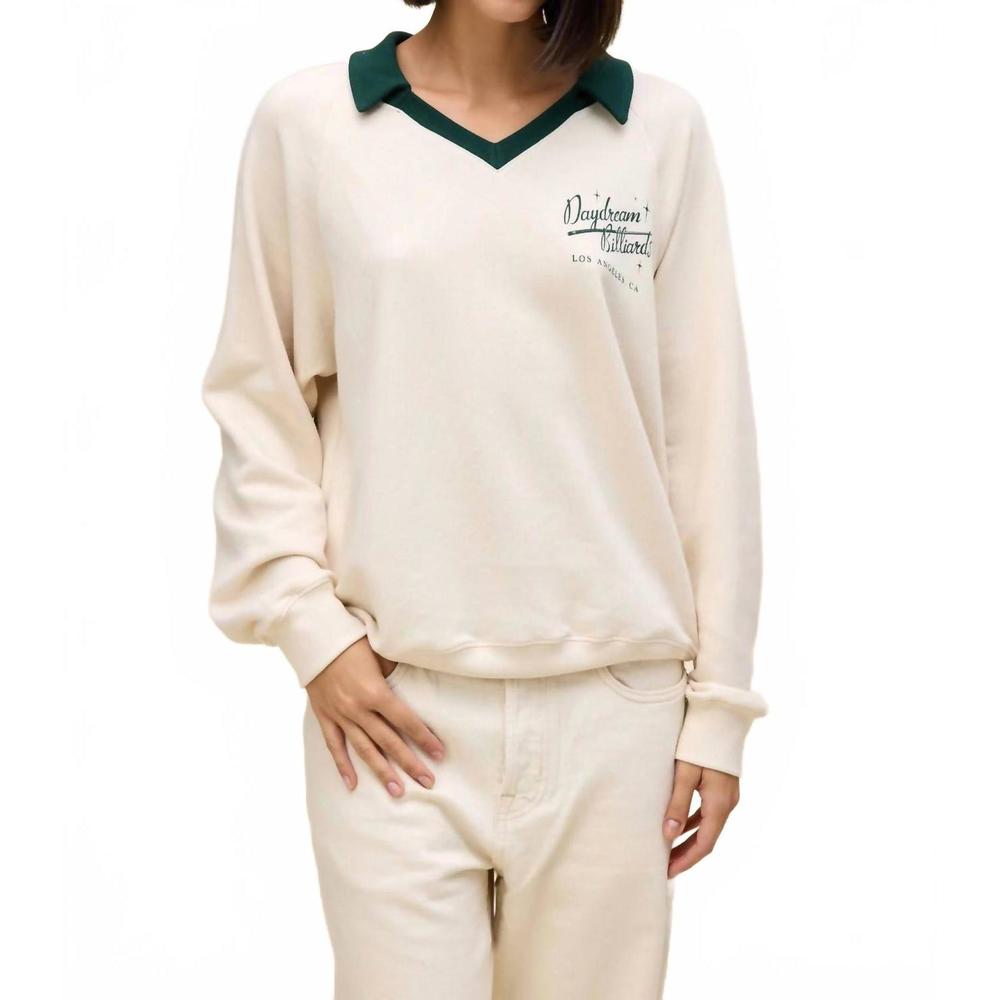 Daydreamer Cream Pullover Sweatshirt with Green Collar